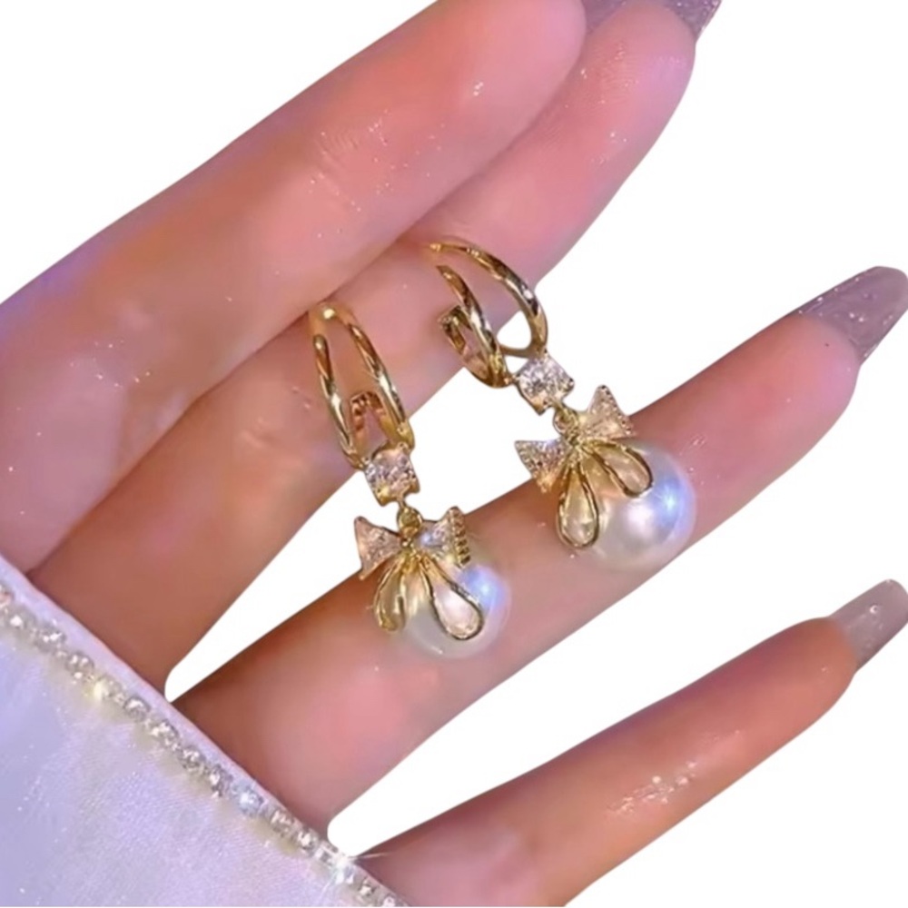 Bowknot Style Imitation Pearl Drop Earrings